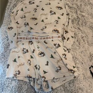 American Eagle Cream Lounge Top with Cartoon Design